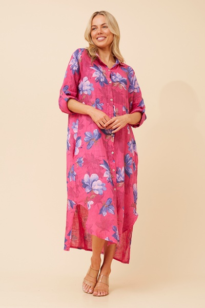 KIMMY FLORAL LINEN SHIRT DRESS