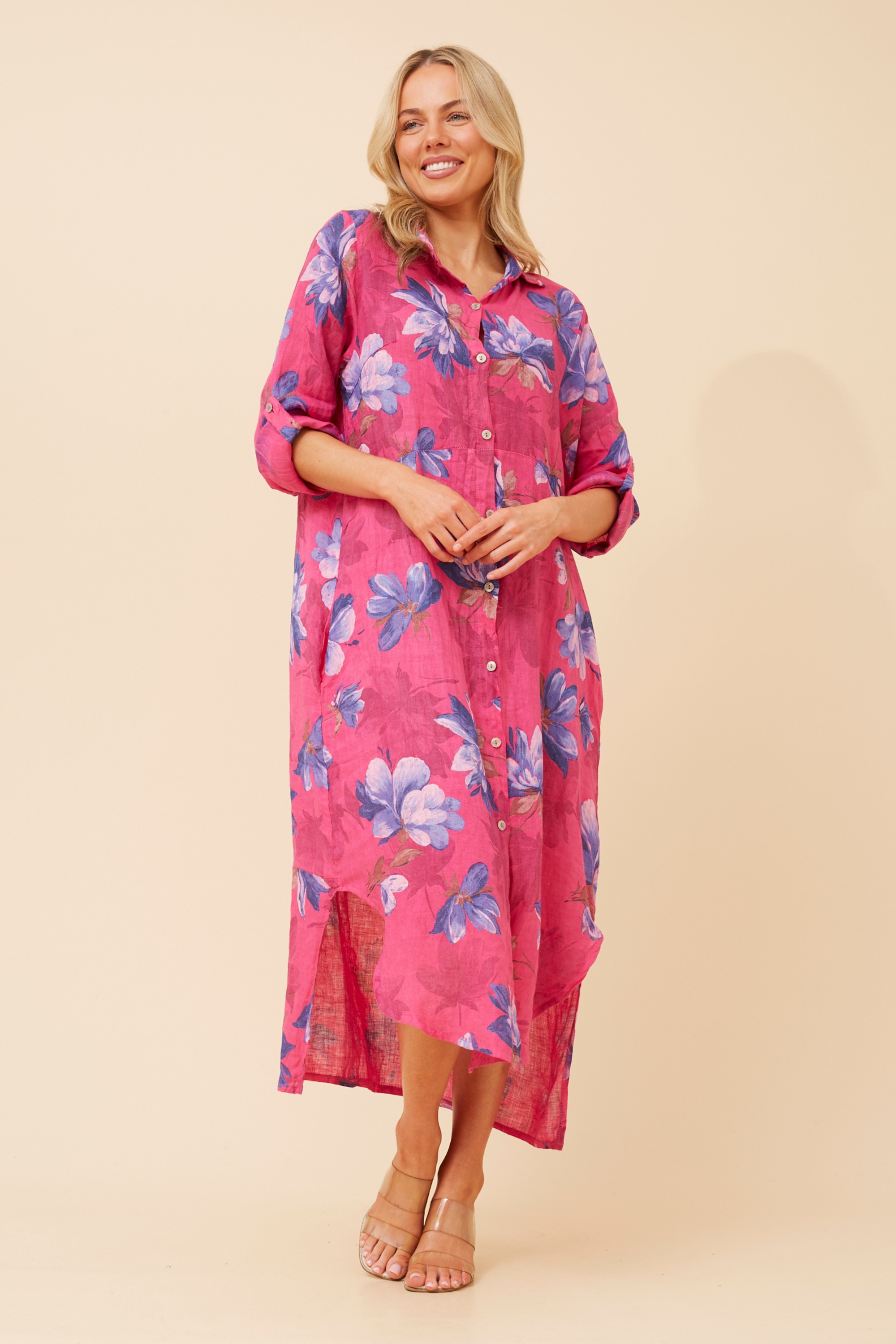 KIMMY FLORAL LINEN SHIRT DRESS