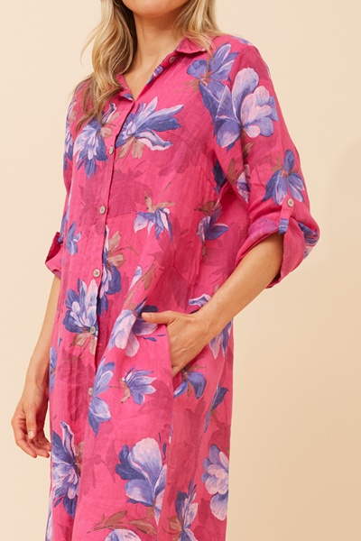 KIMMY FLORAL LINEN SHIRT DRESS