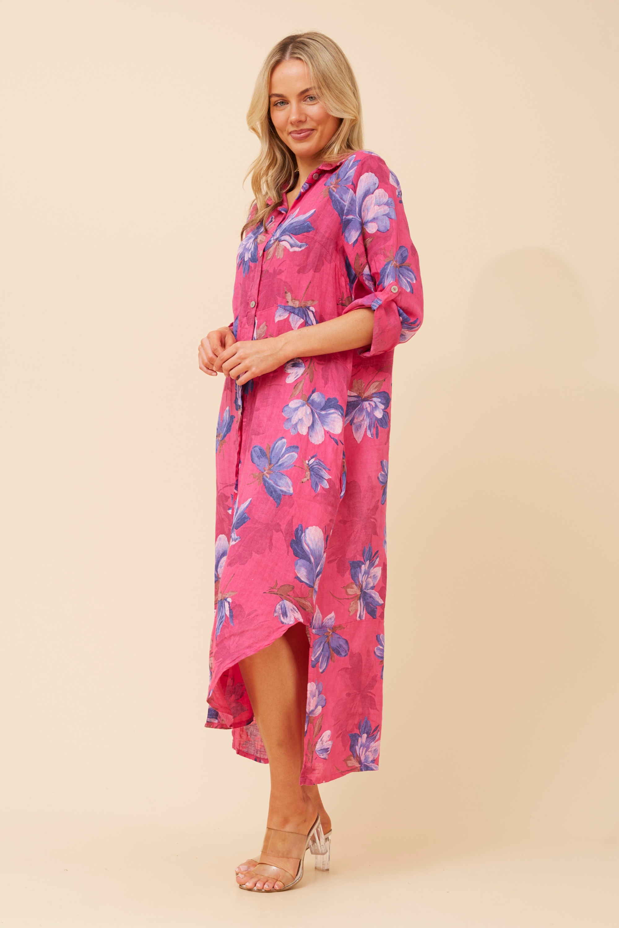KIMMY FLORAL LINEN SHIRT DRESS