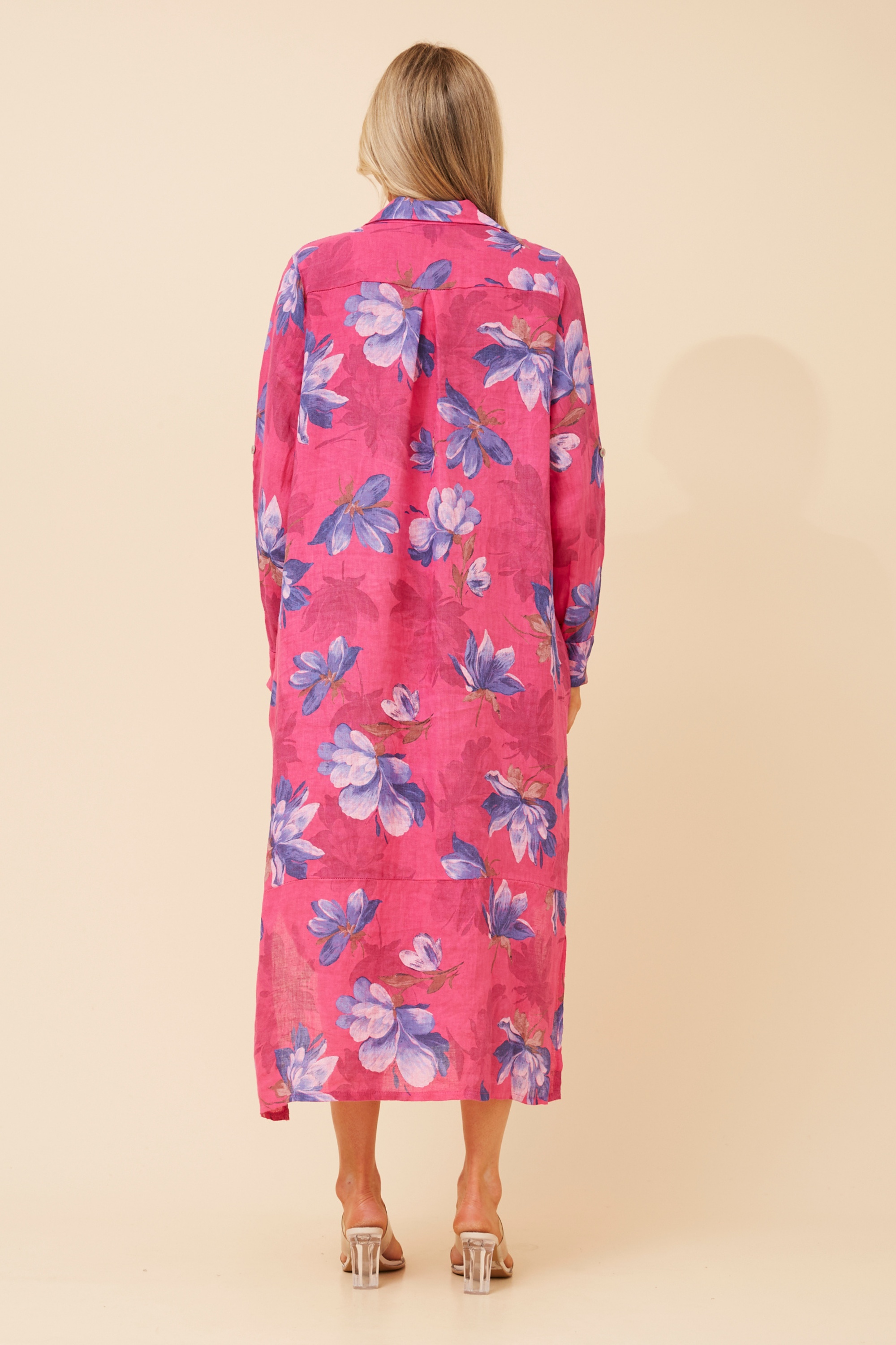KIMMY FLORAL LINEN SHIRT DRESS