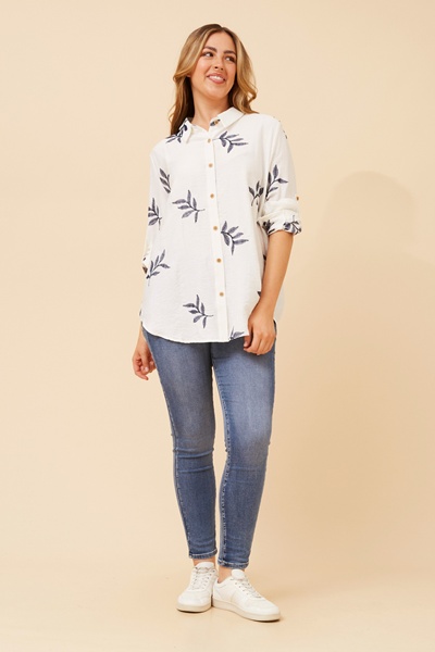 KLAUS LEAF PRINT EMBROIDERED TOP