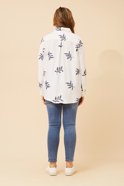 KLAUS LEAF PRINT EMBROIDERED TOP