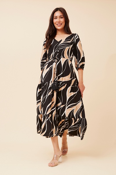 KYLENE ABSTRACT PRINT MIDI DRESS