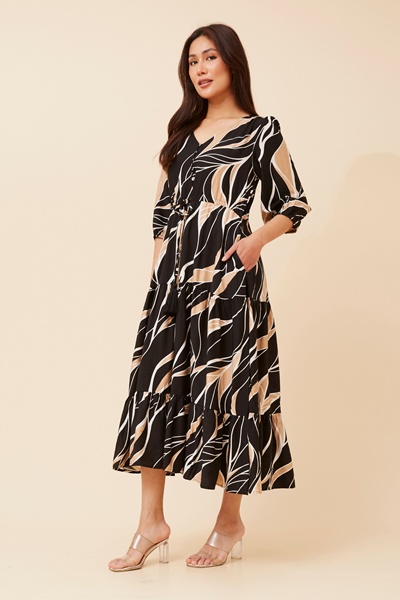 KYLENE ABSTRACT PRINT MIDI DRESS