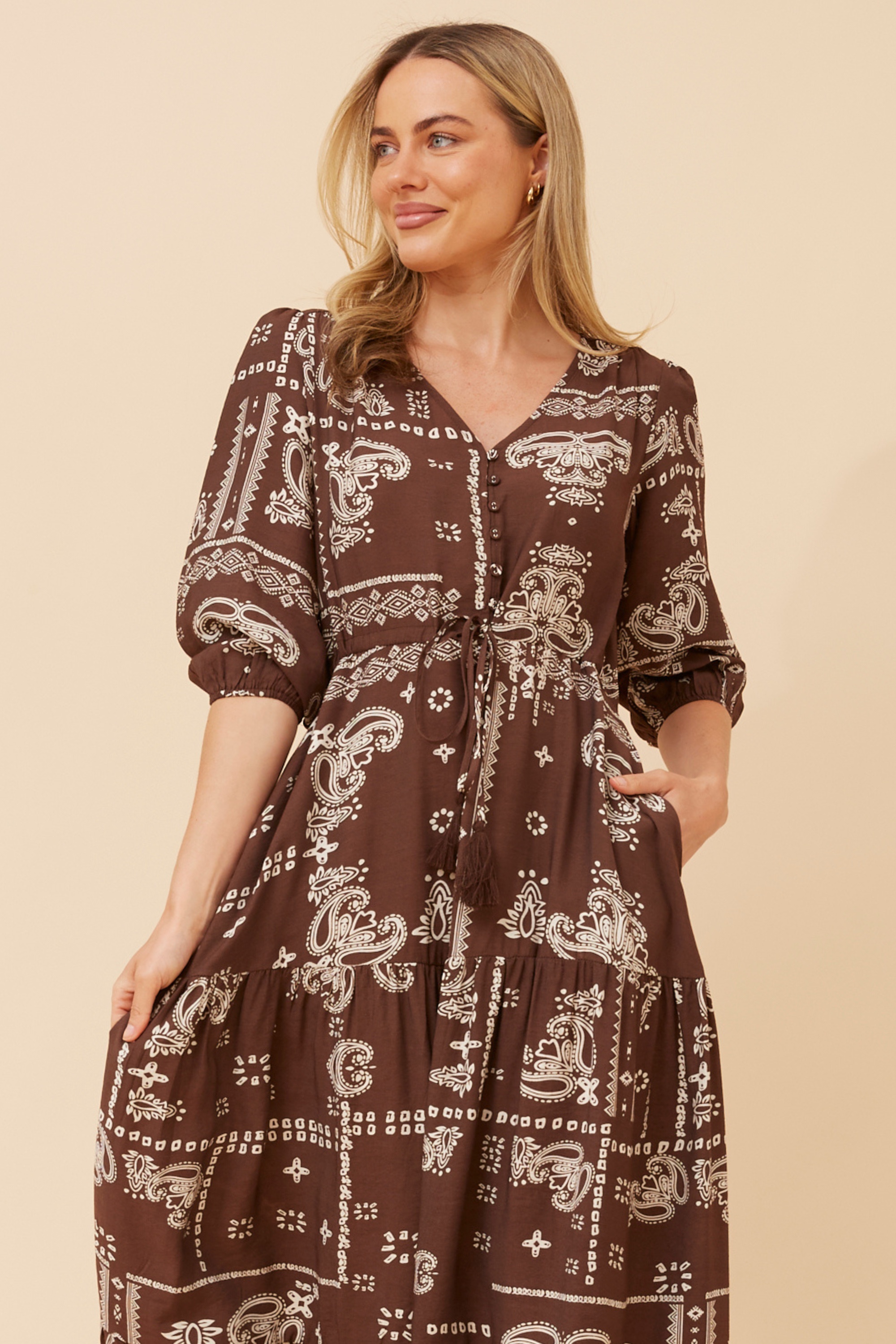 KYLENE BANDANA PRINT MAXI DRESS