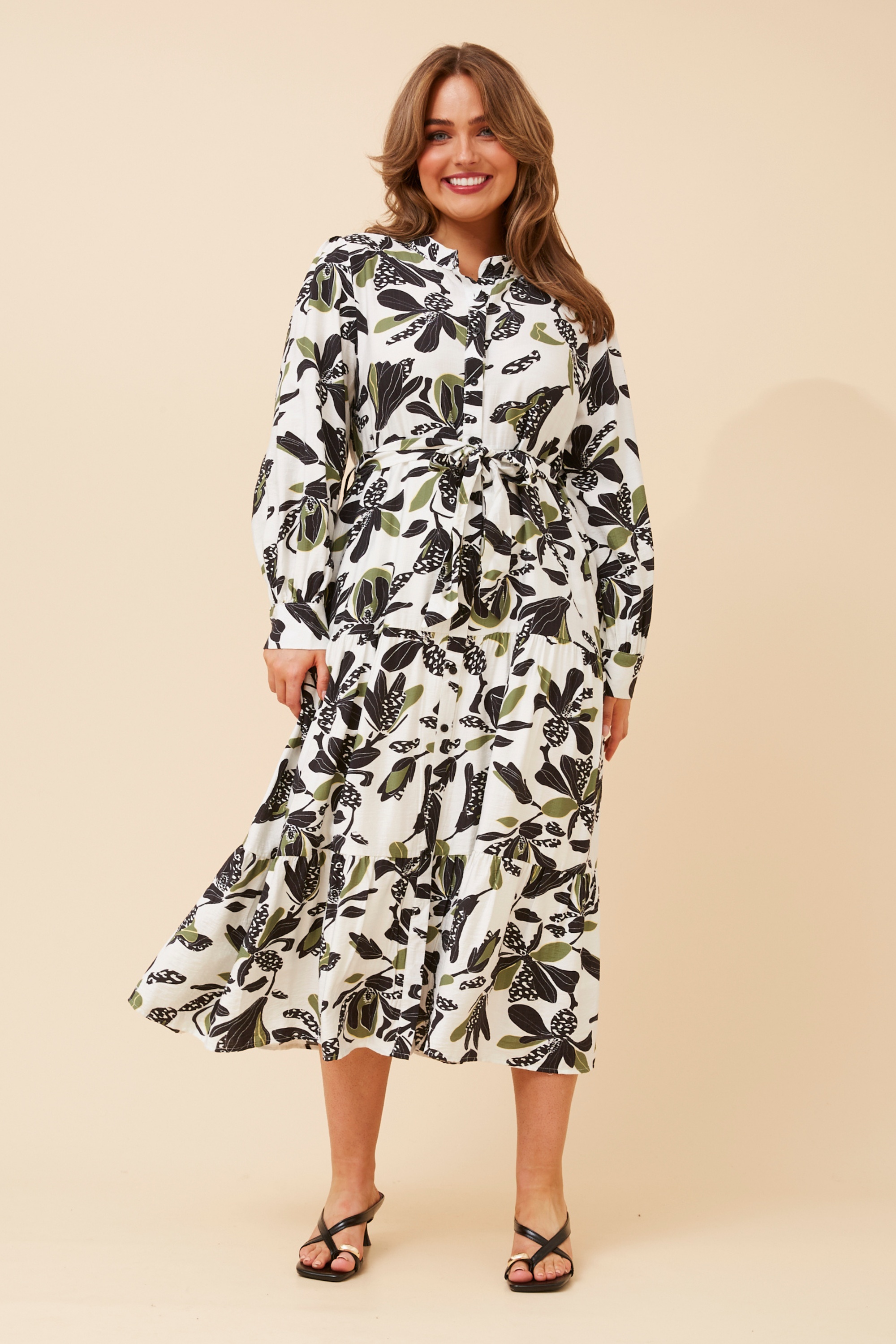 KYMANI LEAF PRINT MIDI DRESS
