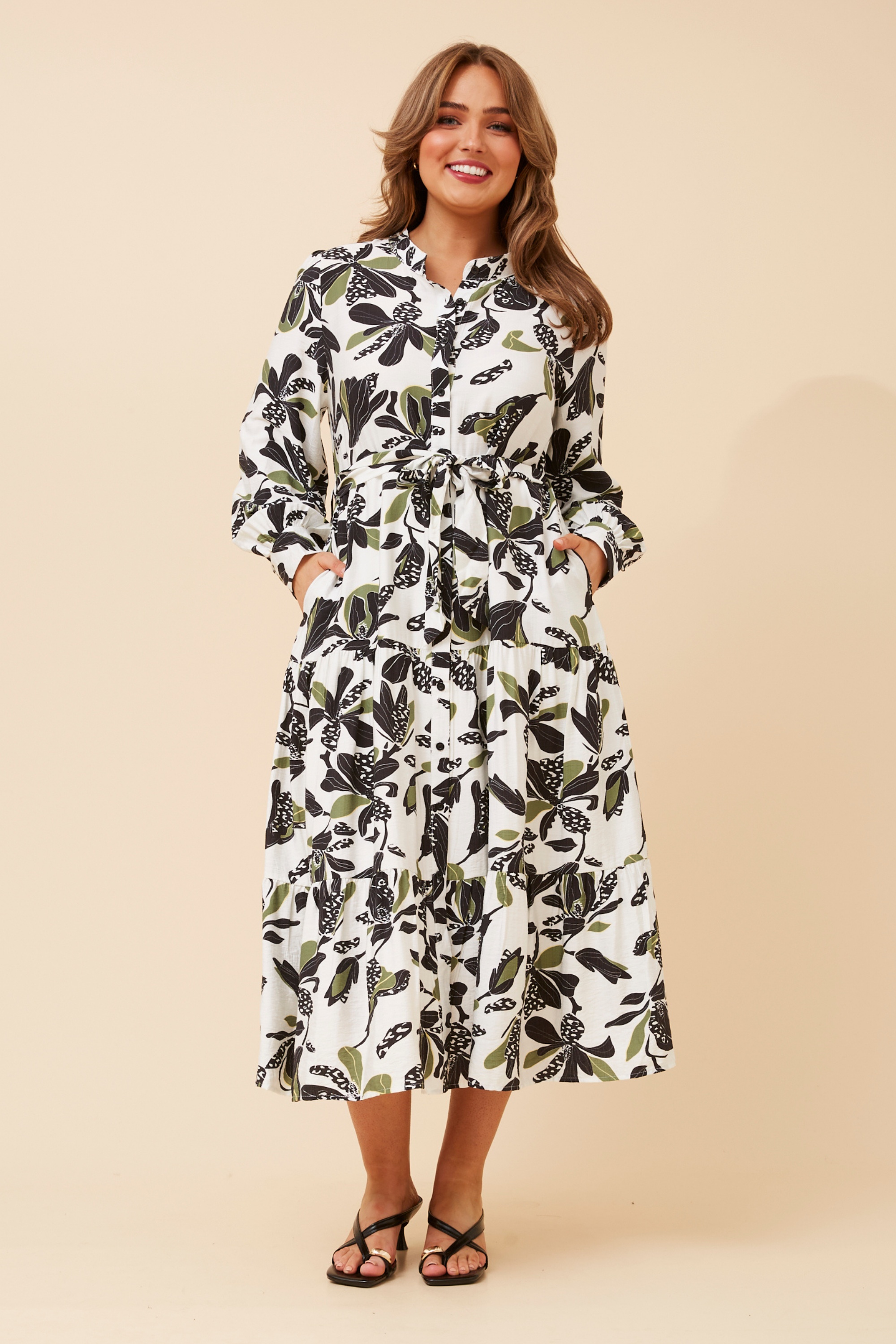KYMANI LEAF PRINT MIDI DRESS