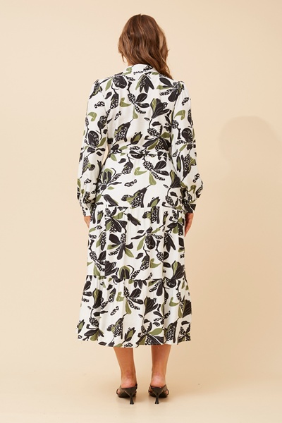 KYMANI LEAF PRINT MIDI DRESS