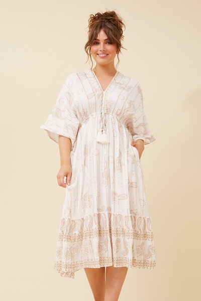 LAINEY PAISLEY BOHO MIDI DRESS