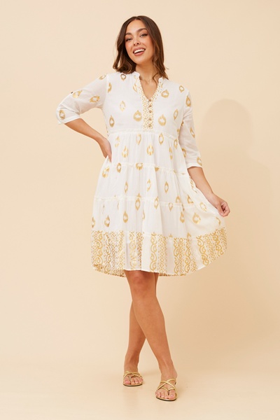 LAKSHMI FOIL PRINT TIERED DRESS