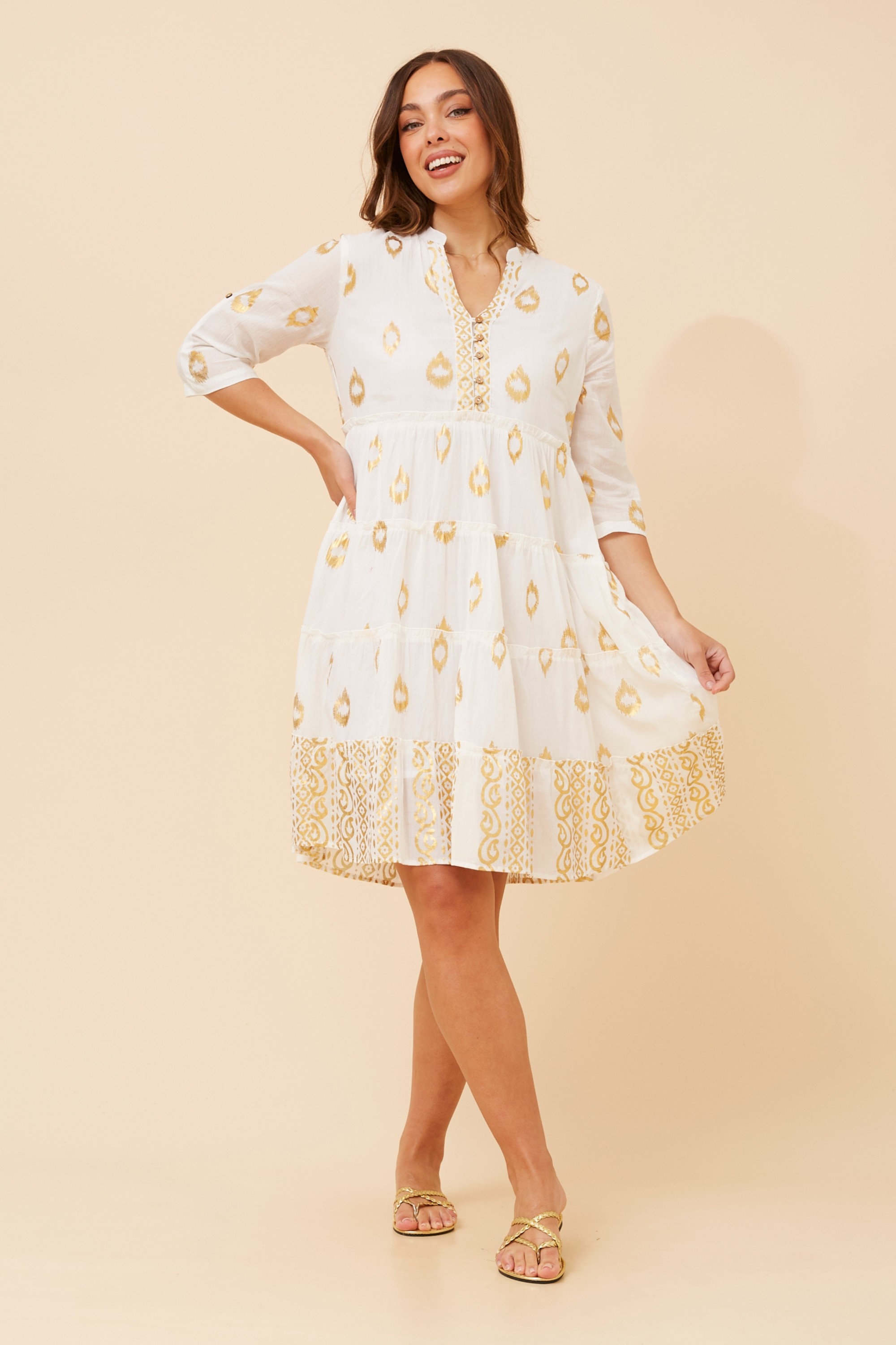LAKSHMI FOIL PRINT TIERED DRESS