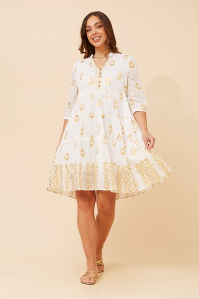 LAKSHMI FOIL PRINT TIERED DRESS