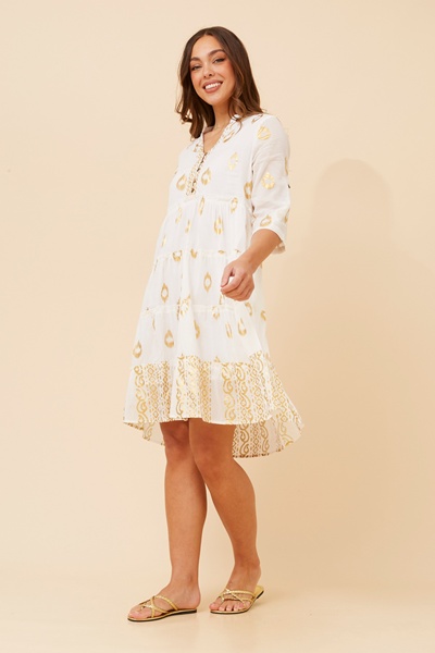 LAKSHMI FOIL PRINT TIERED DRESS