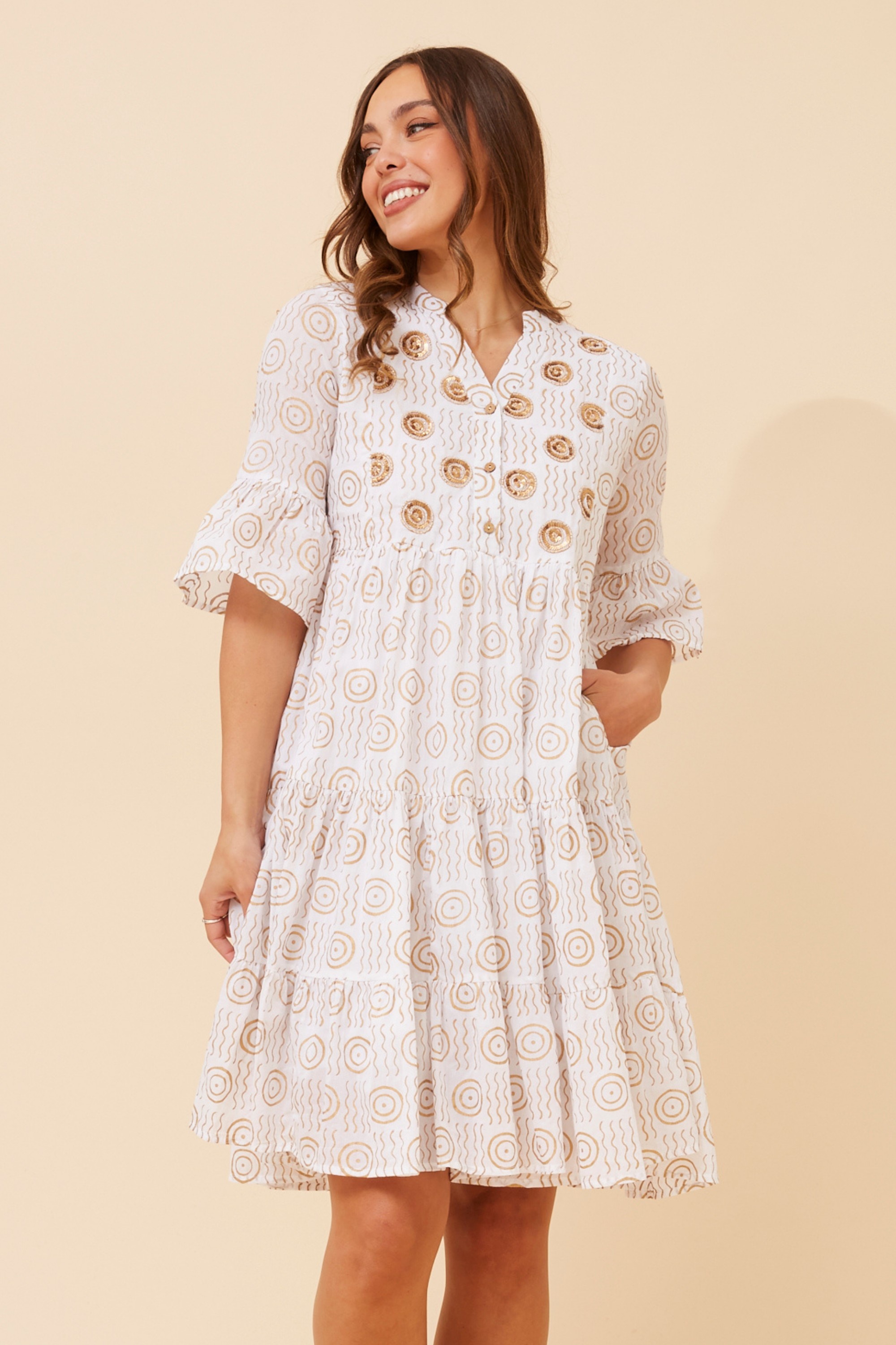 LALITA BEADWORK TIERED DRESS