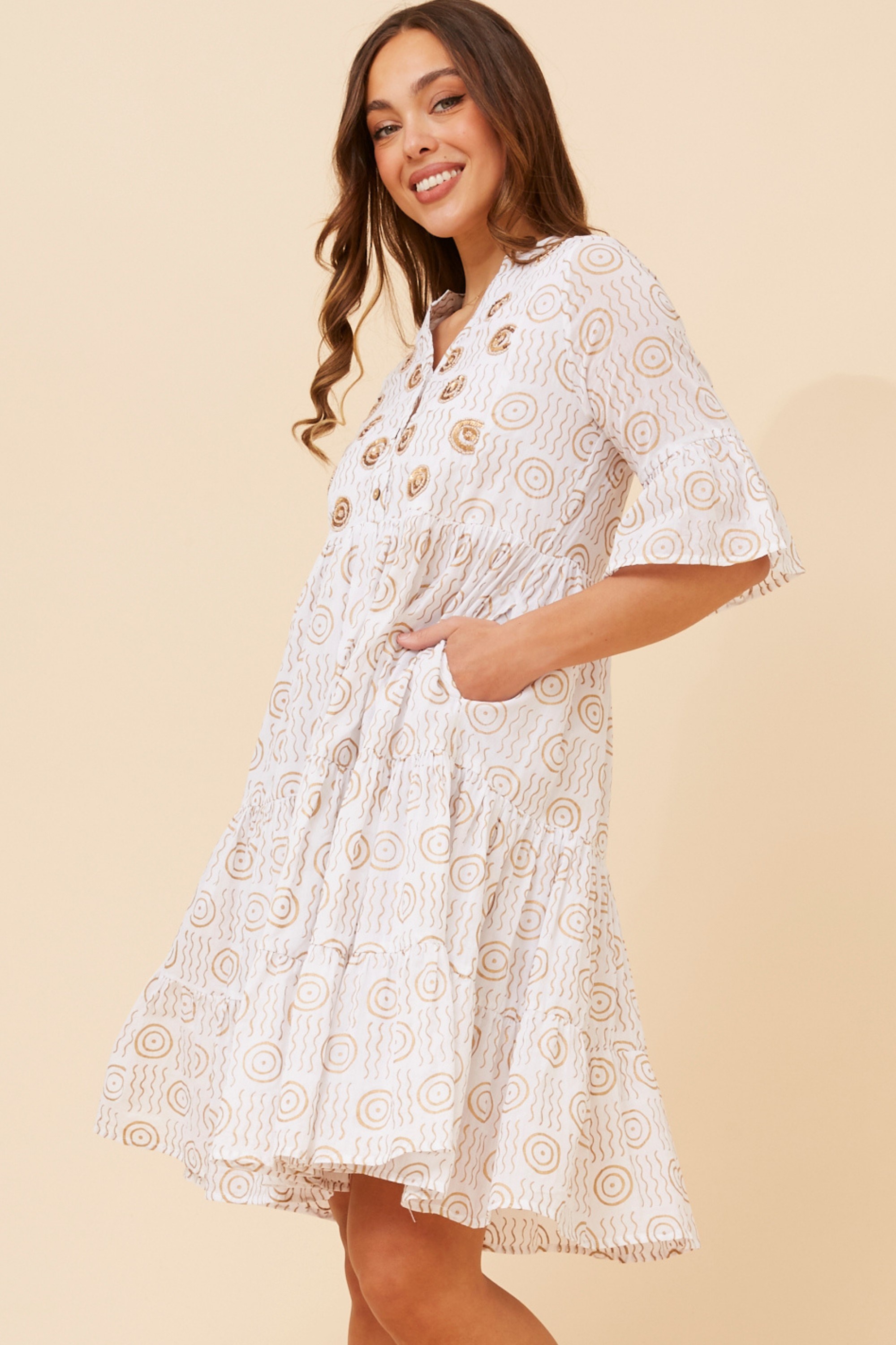 LALITA BEADWORK TIERED DRESS
