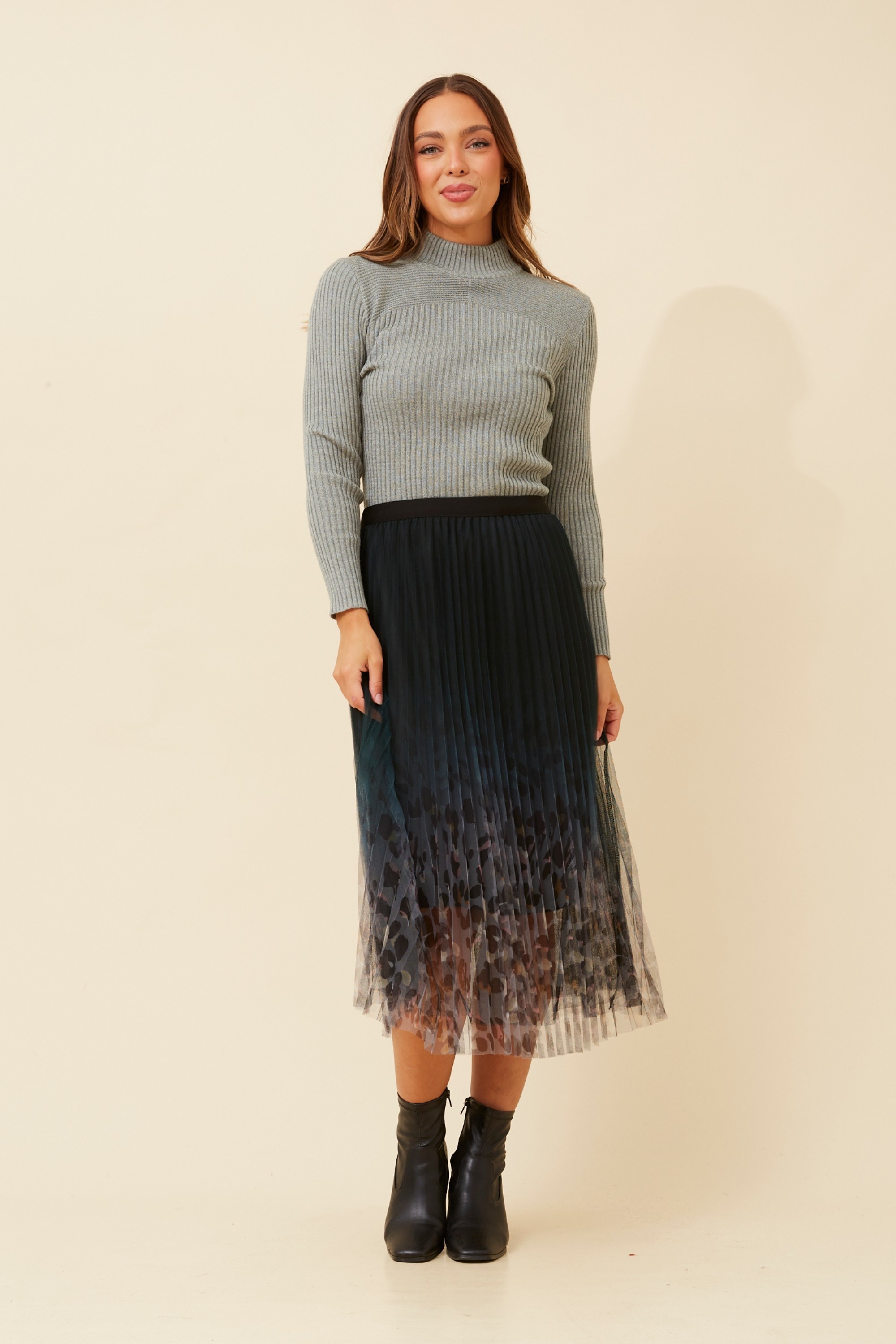 LANDON ANIMAL PRINT PLEATED SKIRT