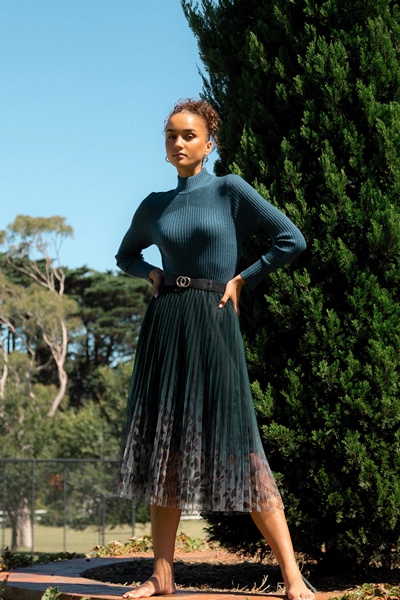 LANDON ANIMAL PRINT PLEATED SKIRT