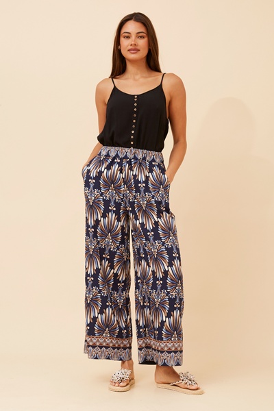 LAVERNE ABSTRACT PRINT WIDE LEG PANTS