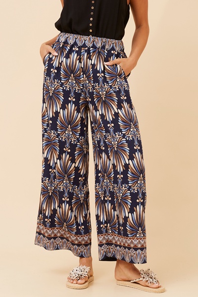 LAVERNE ABSTRACT PRINT WIDE LEG PANTS