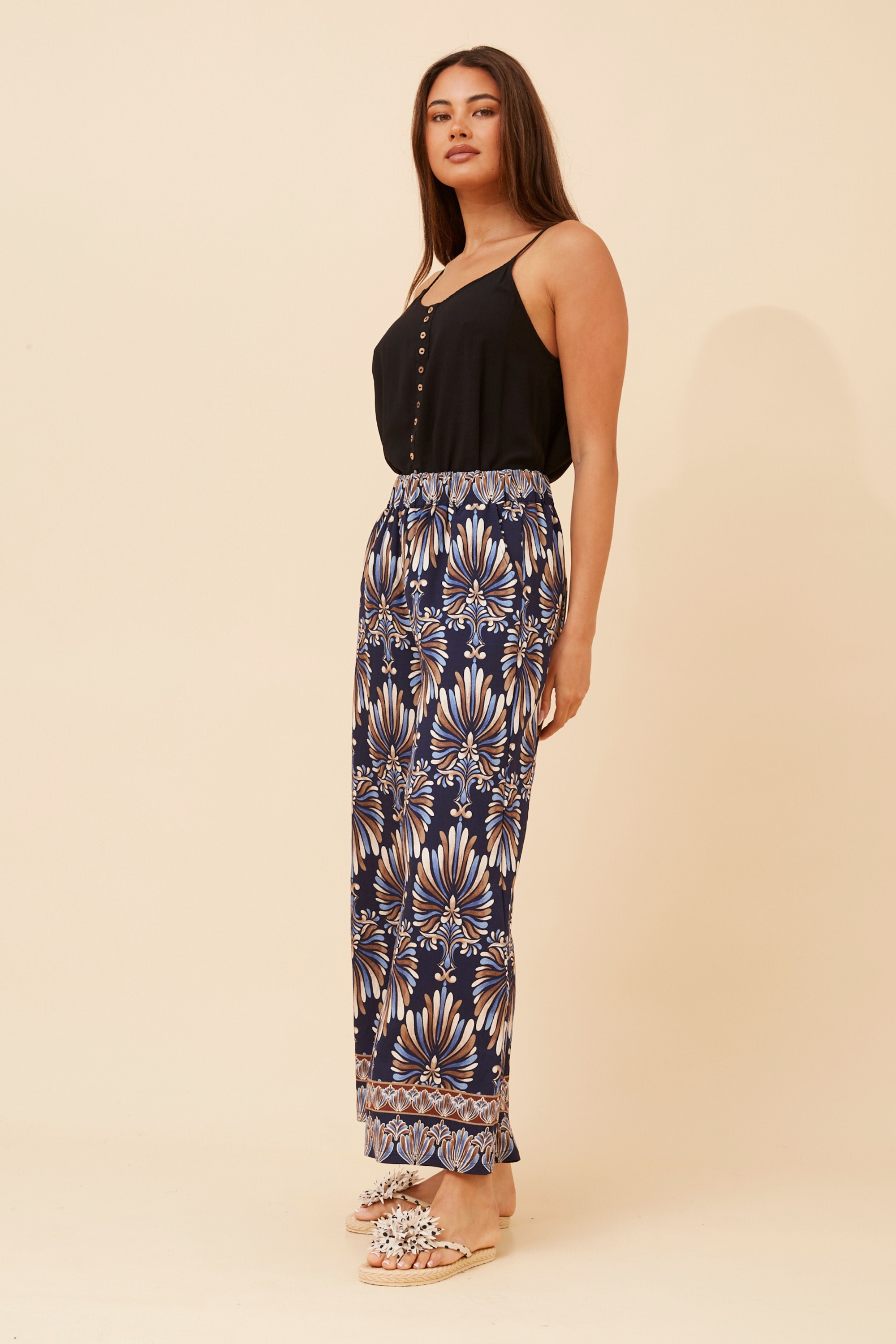 LAVERNE ABSTRACT PRINT WIDE LEG PANTS