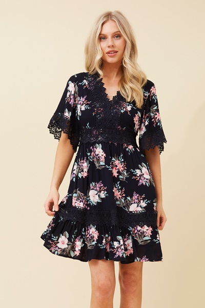 LAYLA FLORAL LACE TRIM DRESS