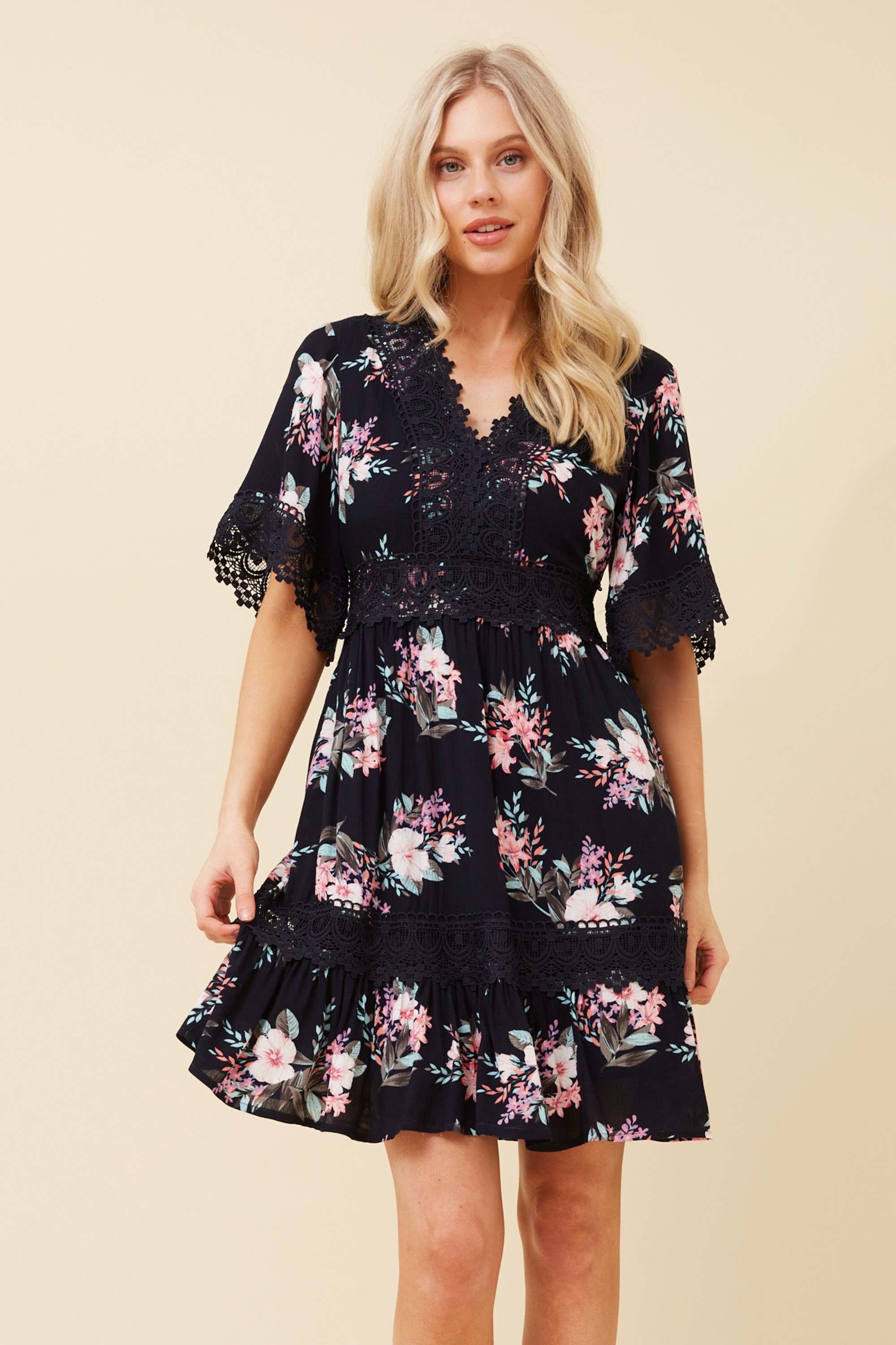 Layla floral lace trim dress Buy Online Femme Connection