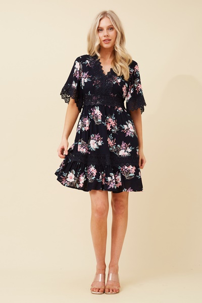 LAYLA FLORAL LACE TRIM DRESS