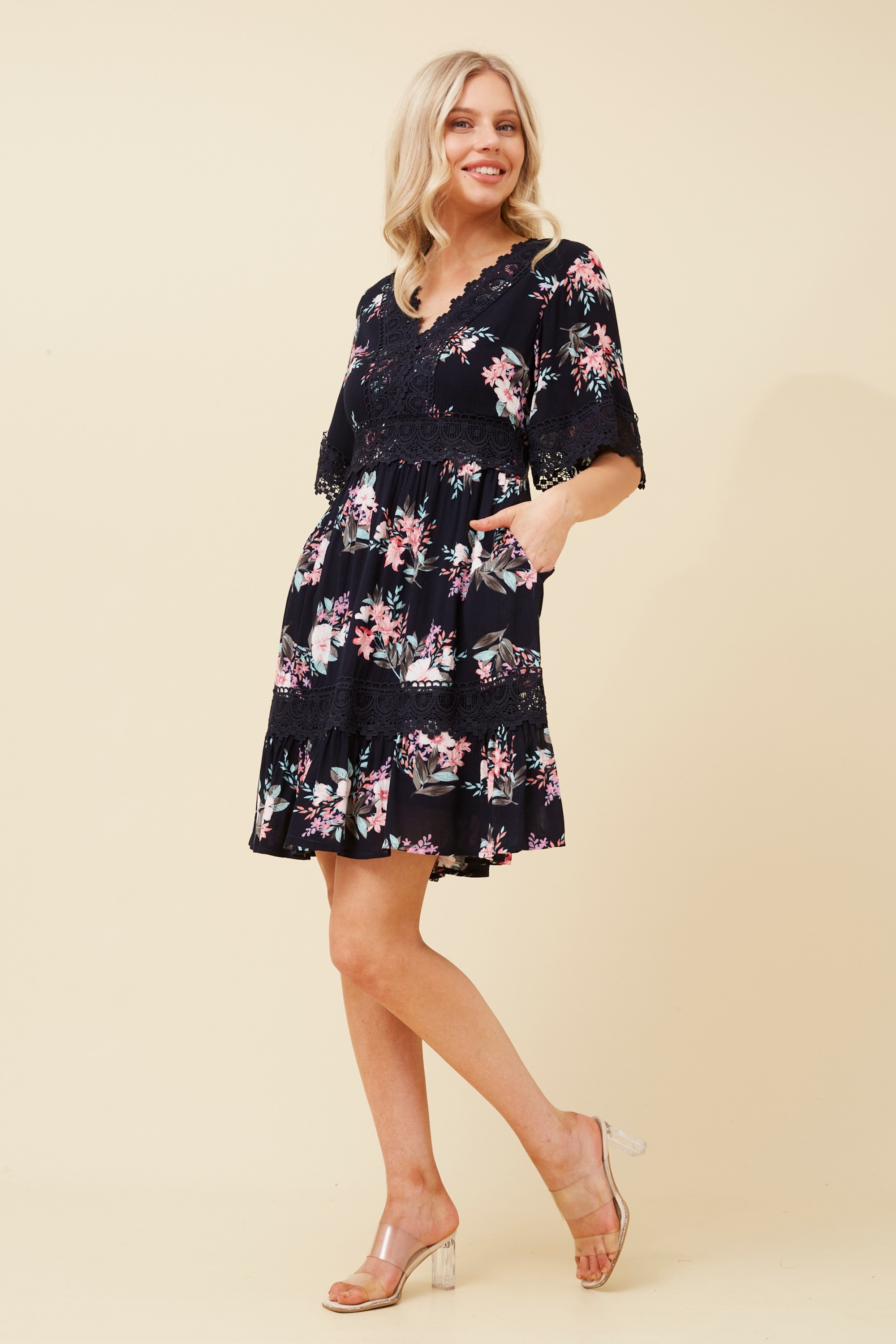 LAYLA FLORAL LACE TRIM DRESS