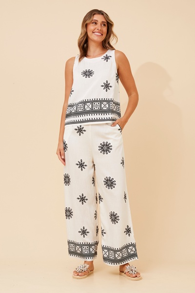 LAZARUS BORDER PRINT WIDE LEG PANTS