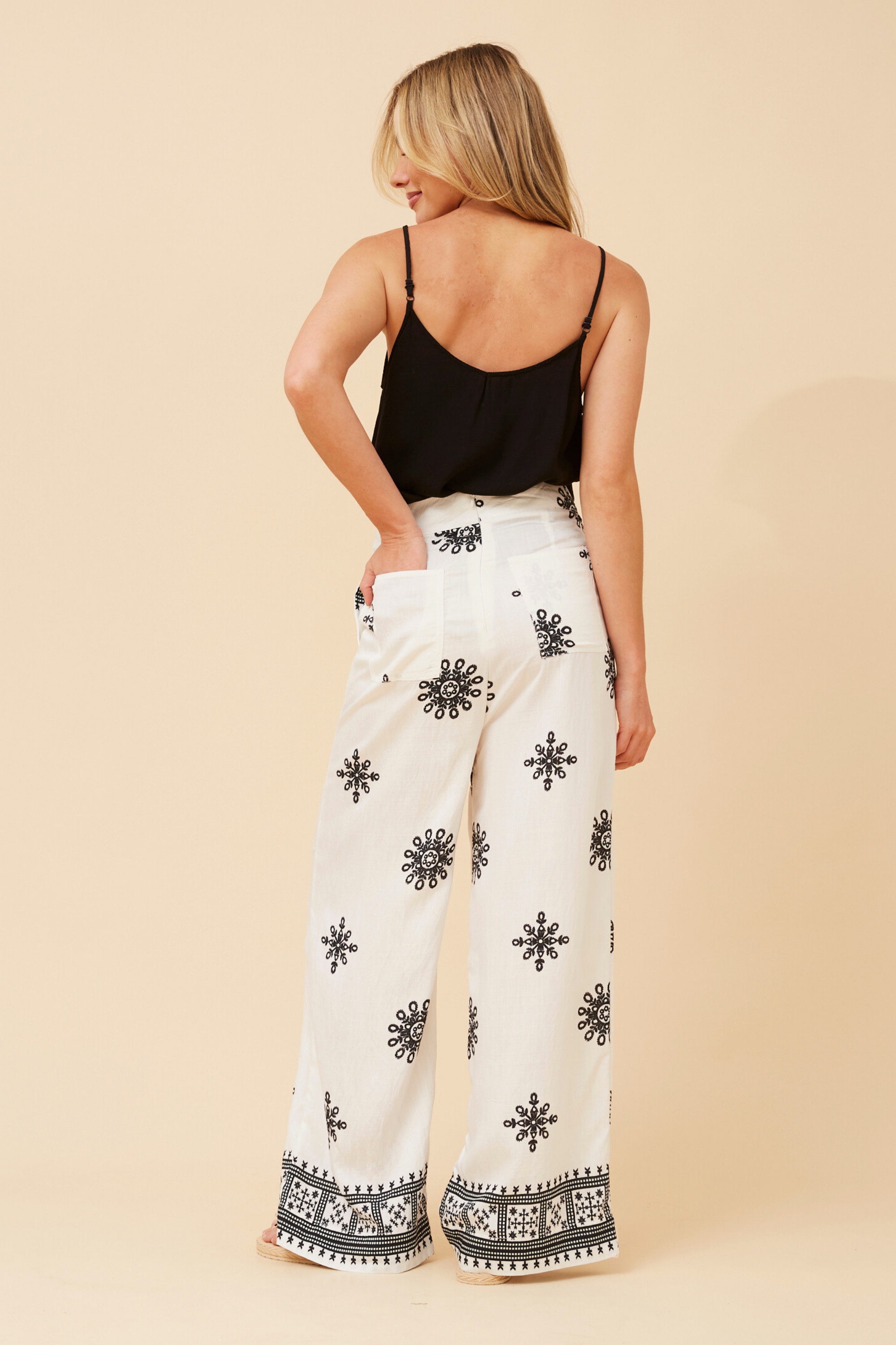 LAZARUS BORDER PRINT WIDE LEG PANTS
