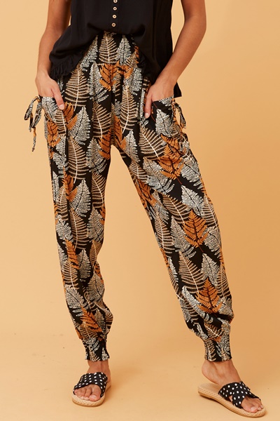 LEAF PRINT BOHO HAREM PANTS