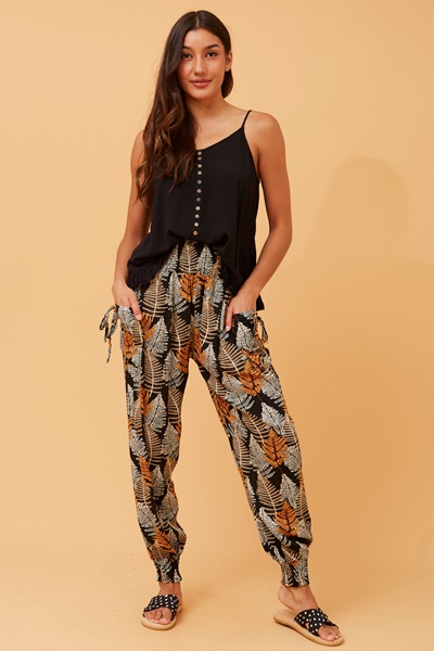 LEAF PRINT BOHO HAREM PANTS