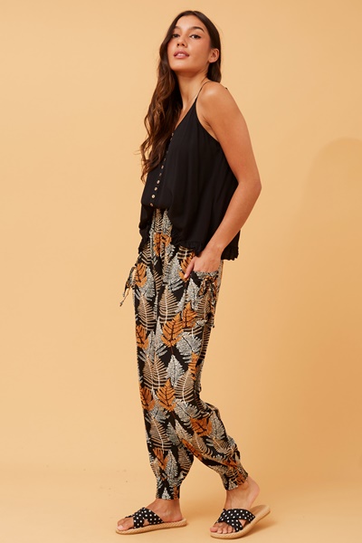 LEAF PRINT BOHO HAREM PANTS