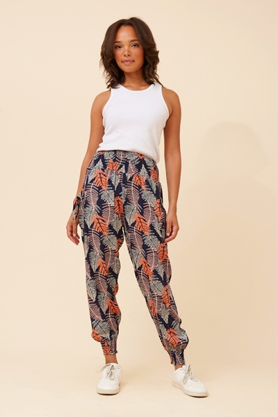 LEAF PRINT BOHO HAREM PANTS