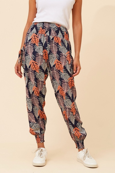 LEAF PRINT BOHO HAREM PANTS