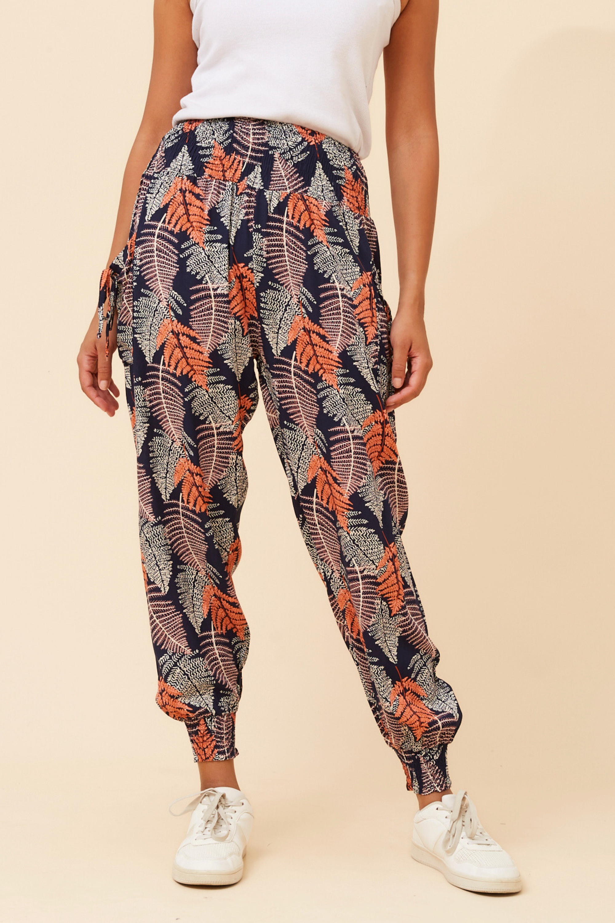 LEAF PRINT BOHO HAREM PANTS