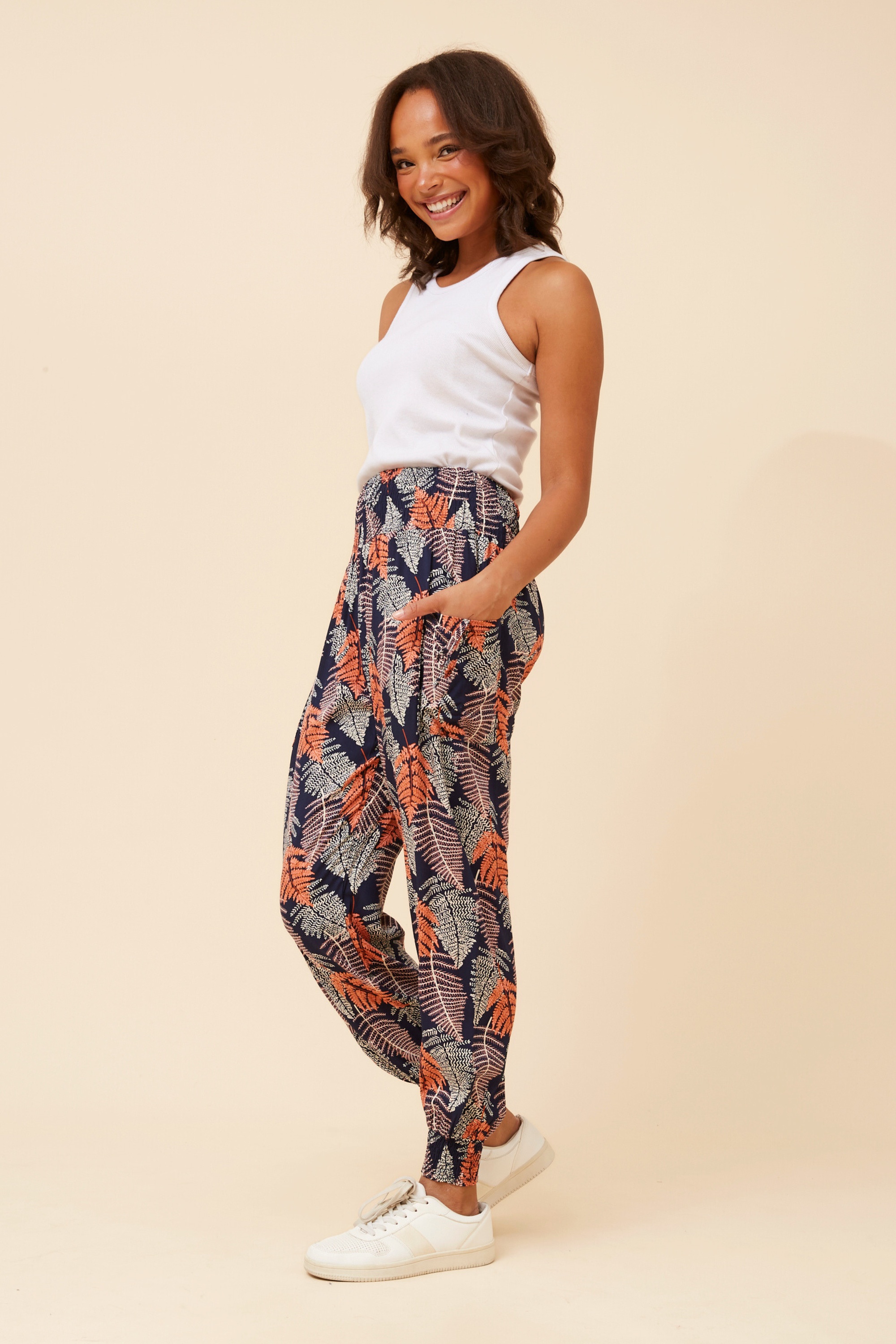 LEAF PRINT BOHO HAREM PANTS