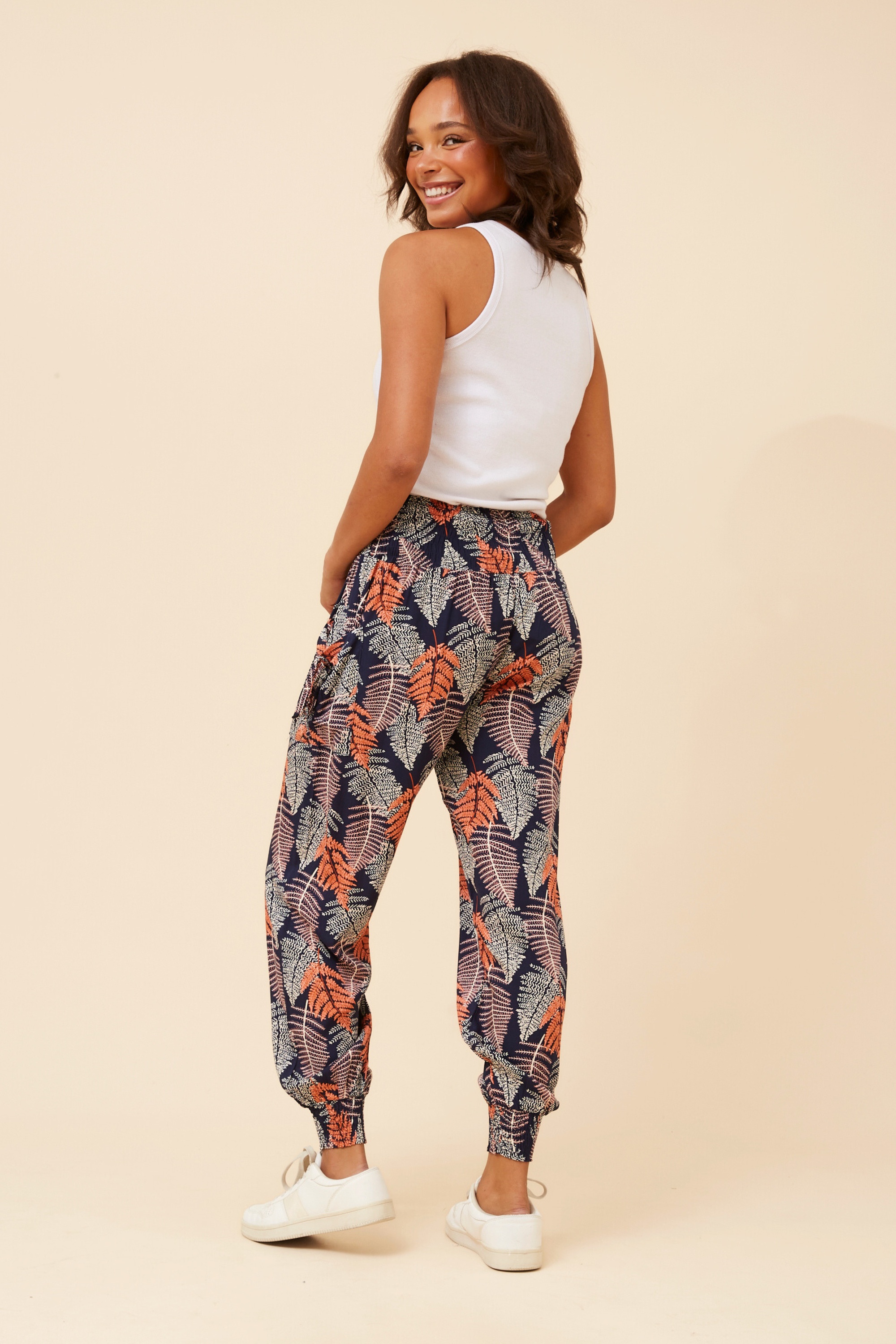 LEAF PRINT BOHO HAREM PANTS