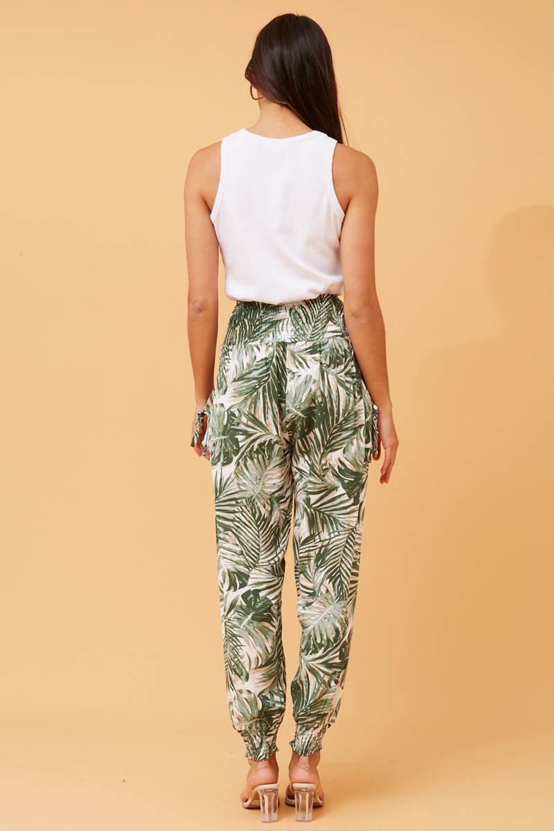 Palm Print Wide Leg Elasticated Trousers | Bonmarché