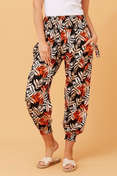 LEAF PRINT BOHO HAREM PANTS