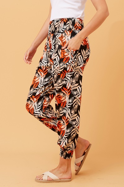 LEAF PRINT BOHO HAREM PANTS