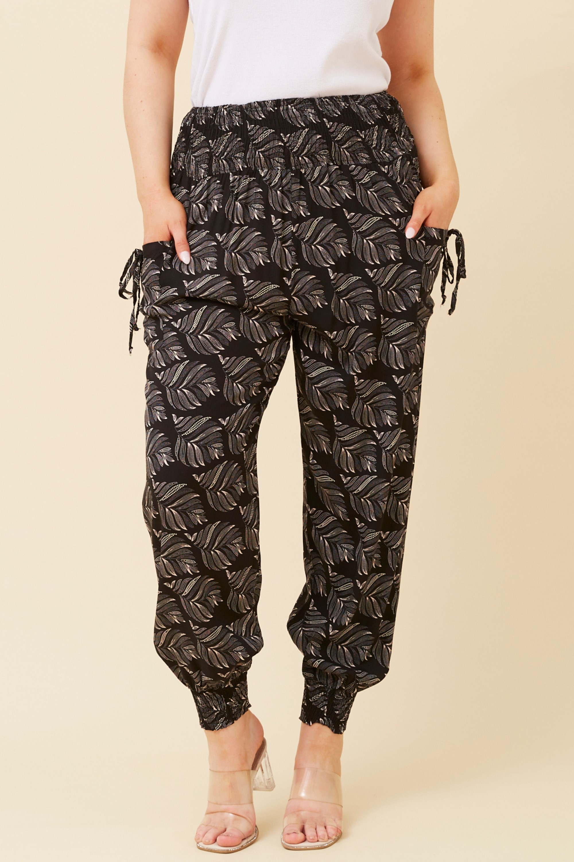 LEAF PRINT HAREM PANTS