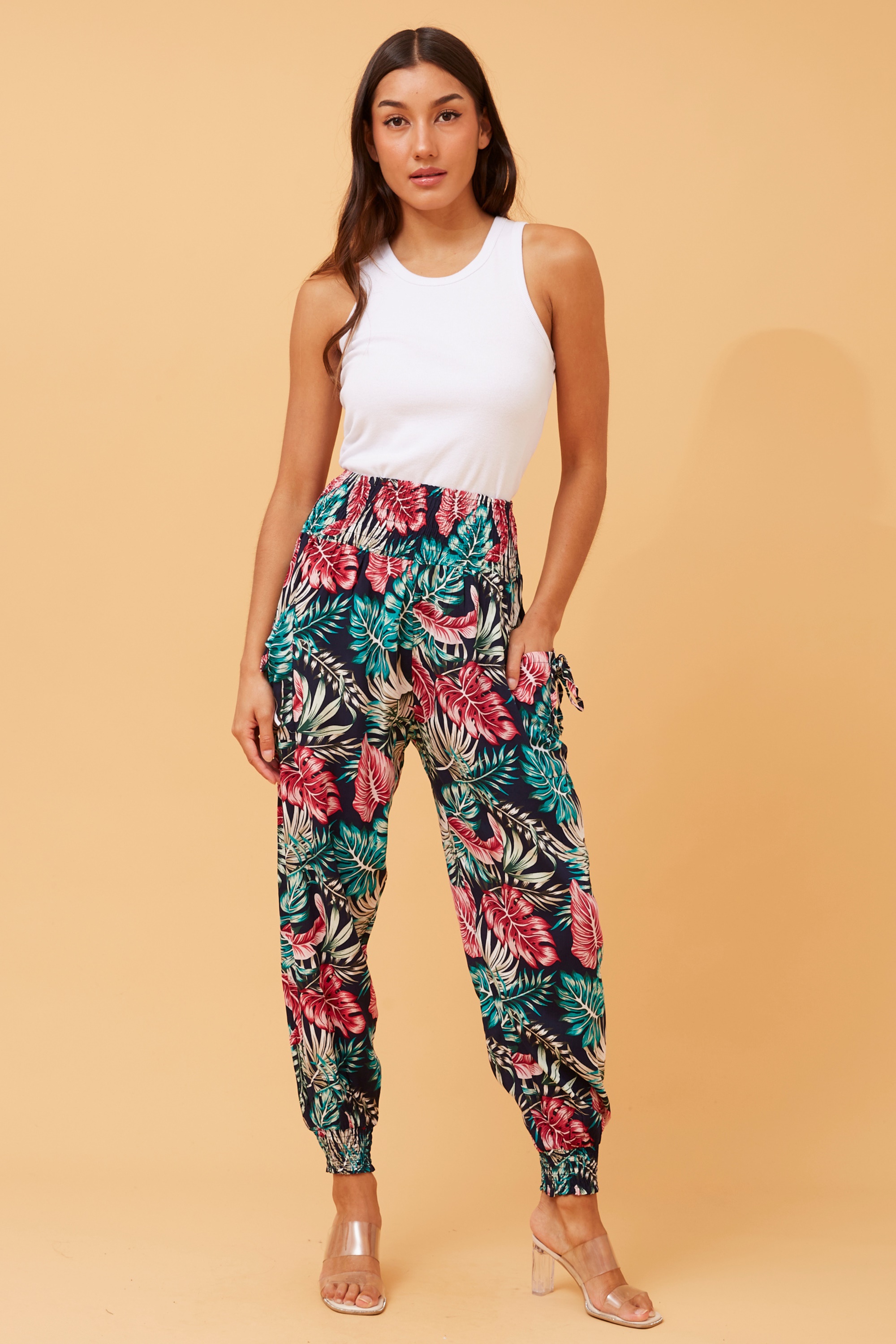 LEAF PRINT HAREM PANTS