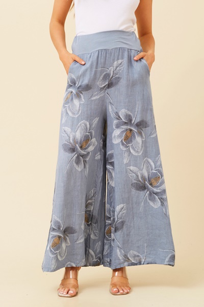 LEONORA FLORAL LINEN PANTS