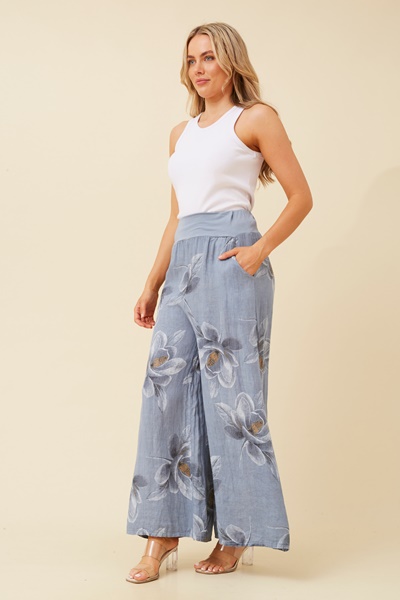 LEONORA FLORAL LINEN PANTS