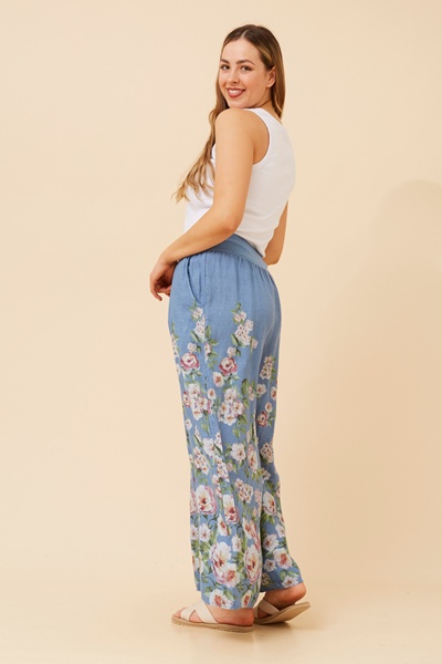 LEONORA FLORAL WIDE LEG LINEN PANTS
