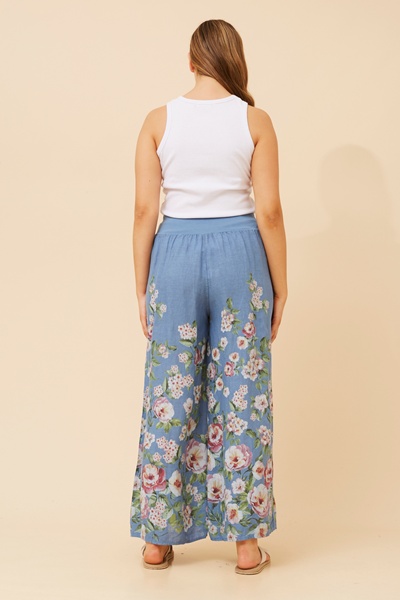 LEONORA FLORAL WIDE LEG LINEN PANTS