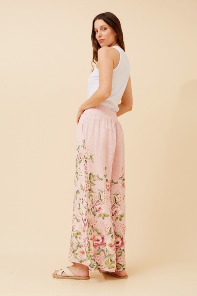 LEONORA FLORAL WIDE LEG LINEN PANTS