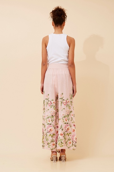 LEONORA FLORAL WIDE LEG LINEN PANTS